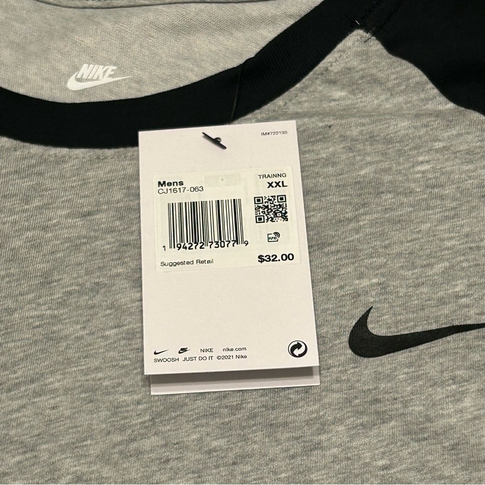 NIKE MEN'S DRY 3/4 SLEEVE RAGLAN TOP Dk Grey Heather/Black/Black NWT - Picture 6 of 6